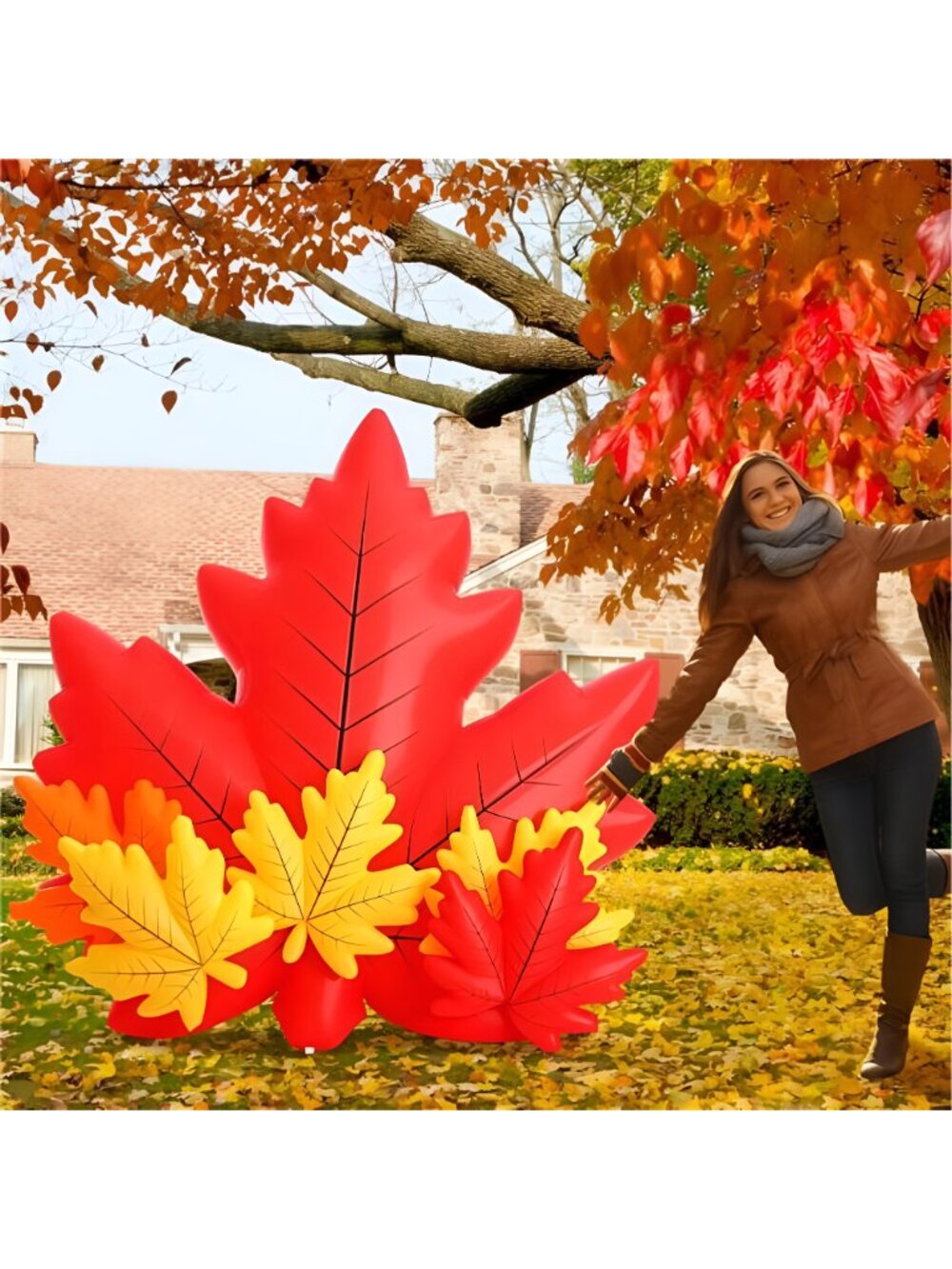 Maple Leaf Inflatable with LED Lights 6 Ft Fall Inflatables Outdoor - Picture 5 of 7